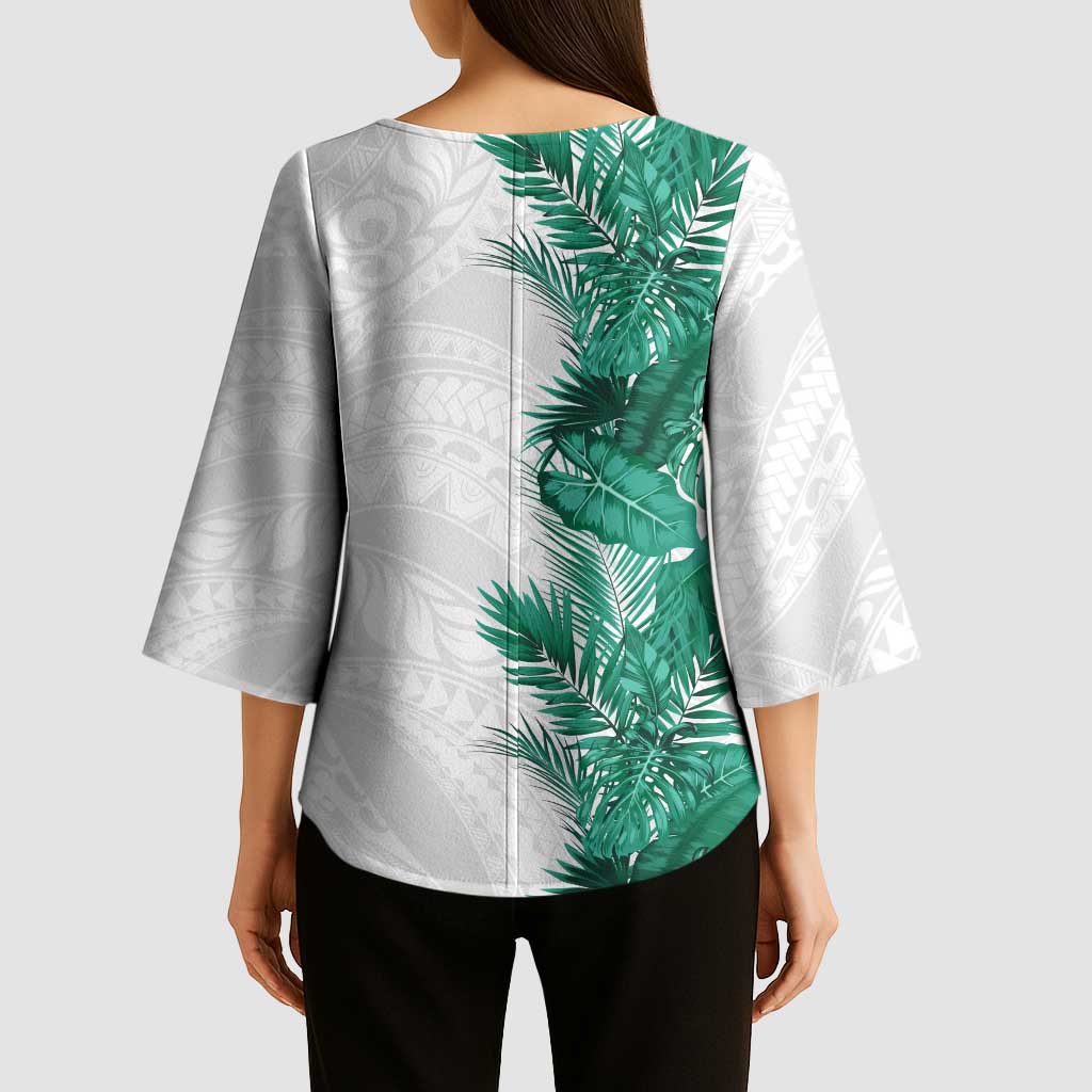 Hawaii Tropical Leaves Kimono Sleeve Blouse Polynesian Pattern