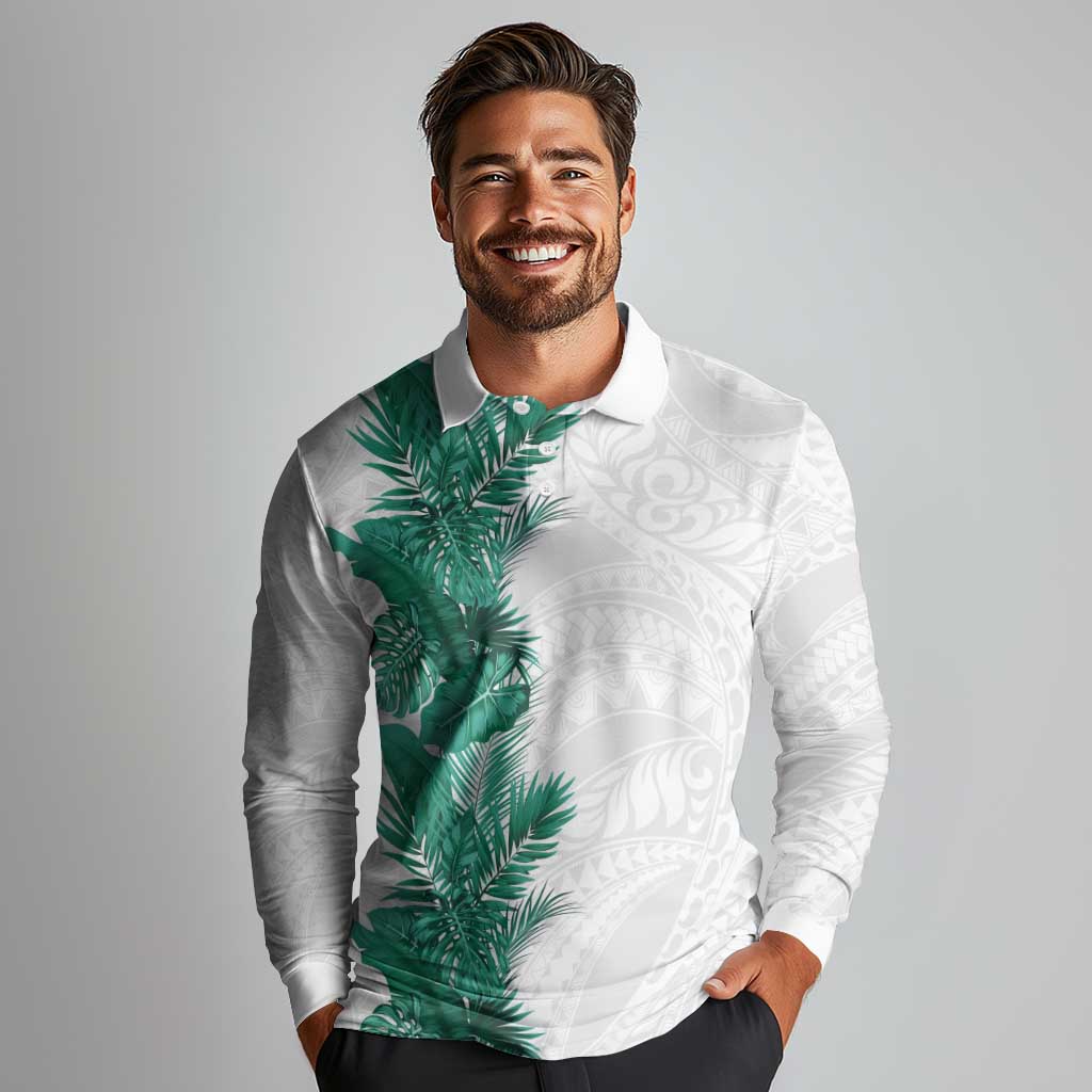 Hawaii Tropical Leaves Long Sleeve Polo Shirt Polynesian Pattern