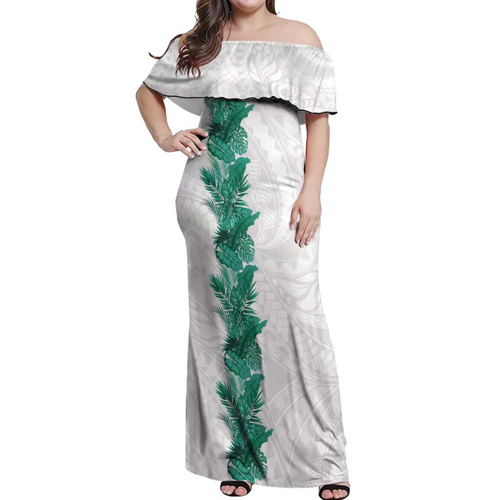 Hawaii Tropical Leaves Off Shoulder Maxi Dress Polynesian Pattern