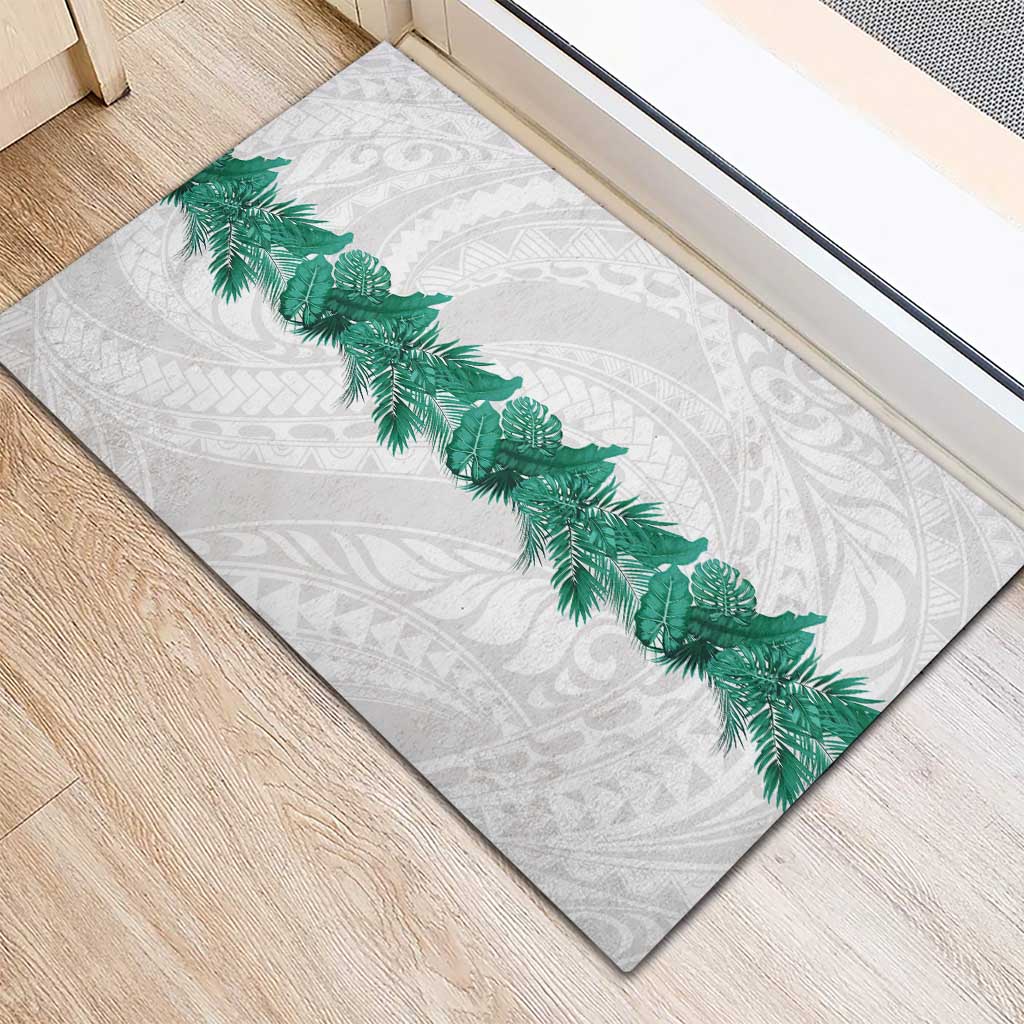 Hawaii Tropical Leaves Rubber Doormat Polynesian Pattern
