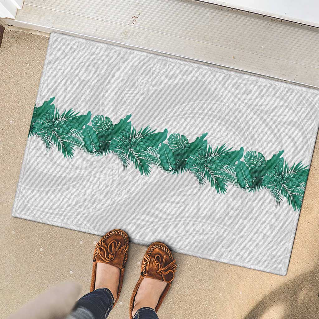 Hawaii Tropical Leaves Rubber Doormat Polynesian Pattern