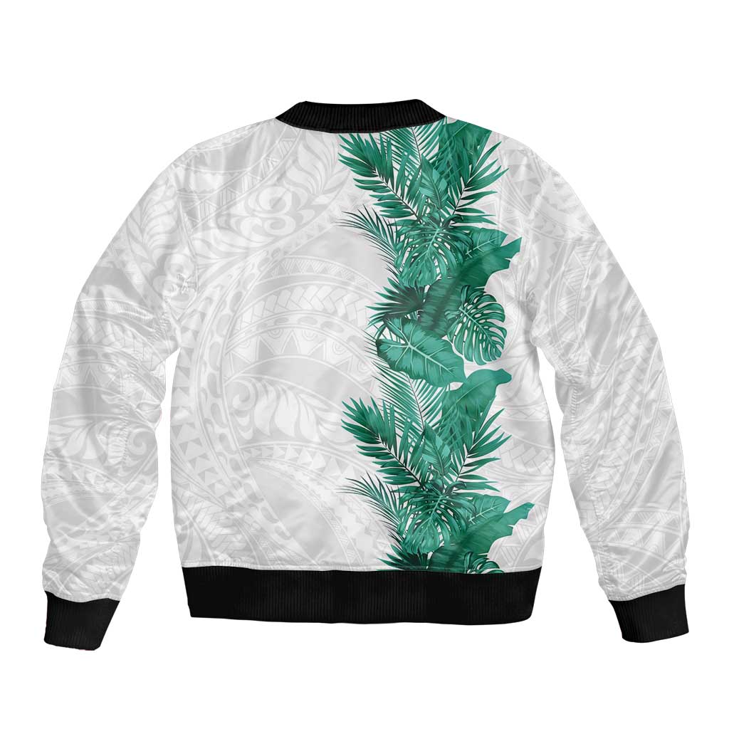 Hawaii Tropical Leaves Sleeve Zip Bomber Jacket Polynesian Pattern