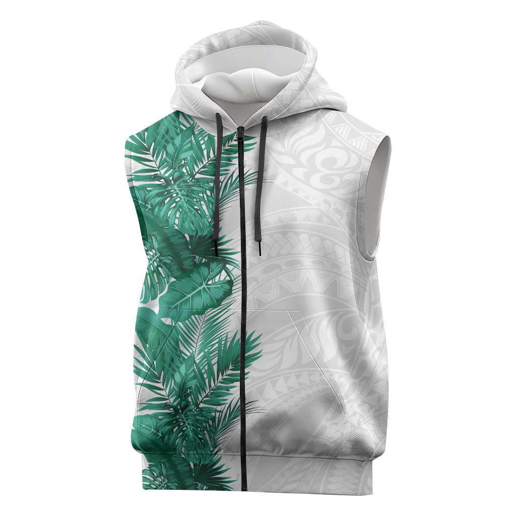Hawaii Tropical Leaves Sleeveless Zip Hoodie Polynesian Pattern