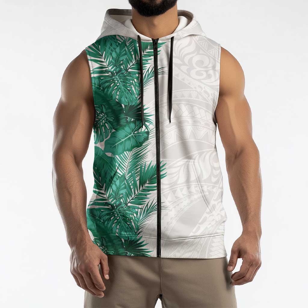 Hawaii Tropical Leaves Sleeveless Zip Hoodie Polynesian Pattern