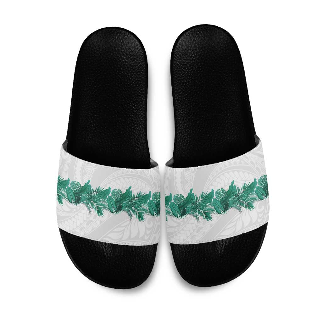 Hawaii Tropical Leaves Slide Sandals Polynesian Pattern