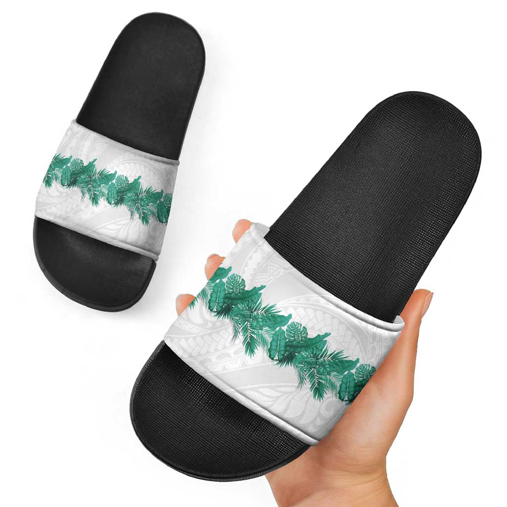 Hawaii Tropical Leaves Slide Sandals Polynesian Pattern