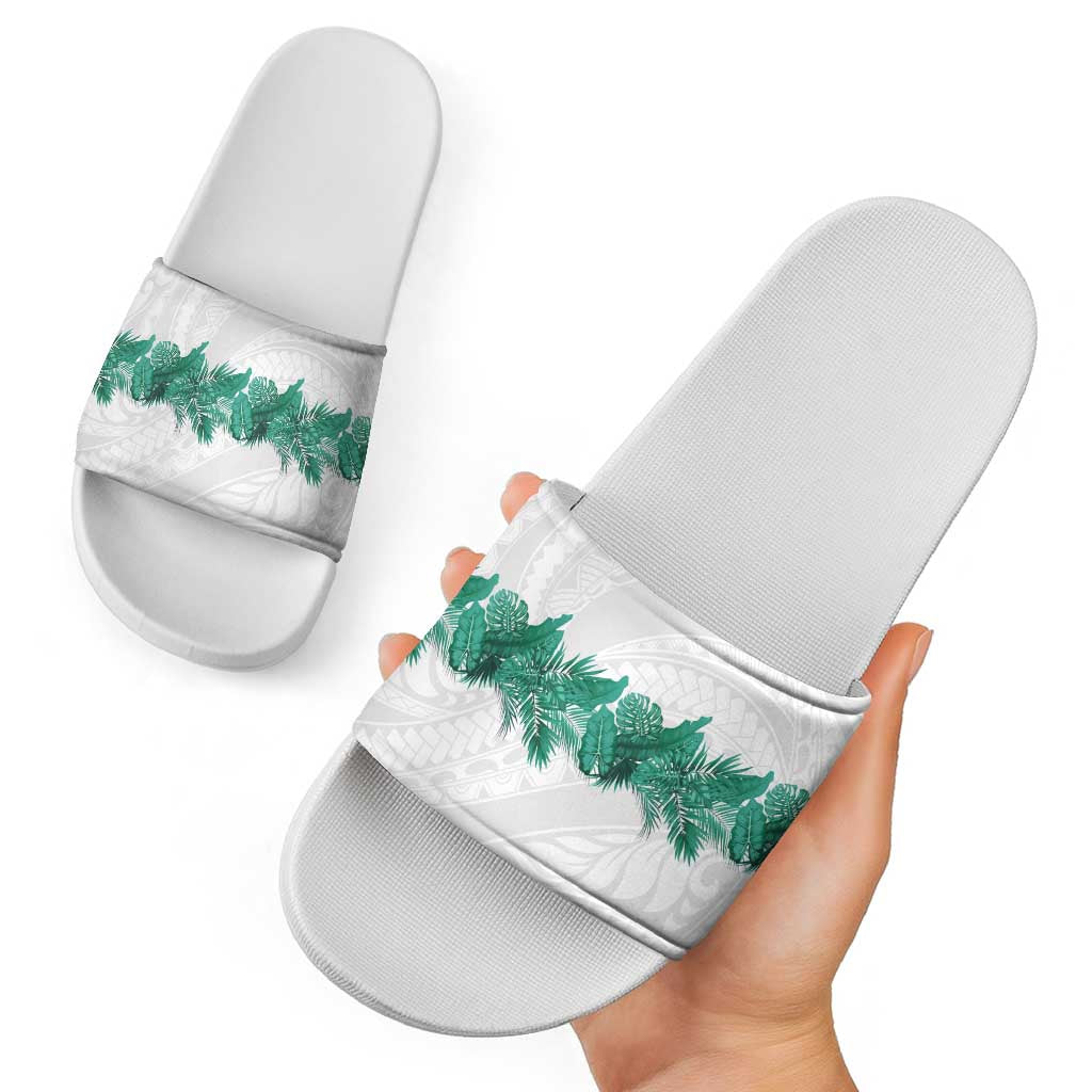Hawaii Tropical Leaves Slide Sandals Polynesian Pattern