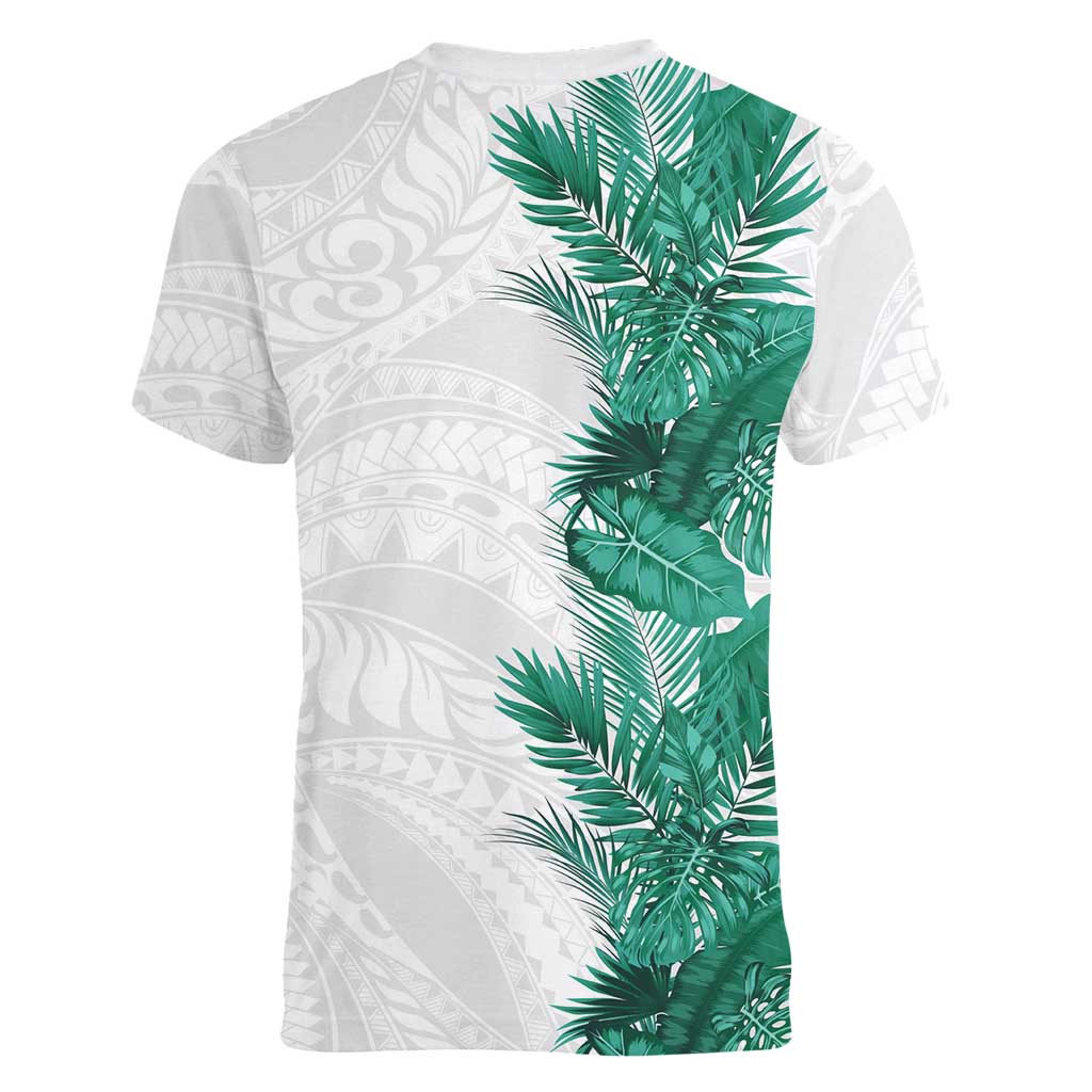 Hawaii Tropical Leaves Women V-Neck T-Shirt Polynesian Pattern