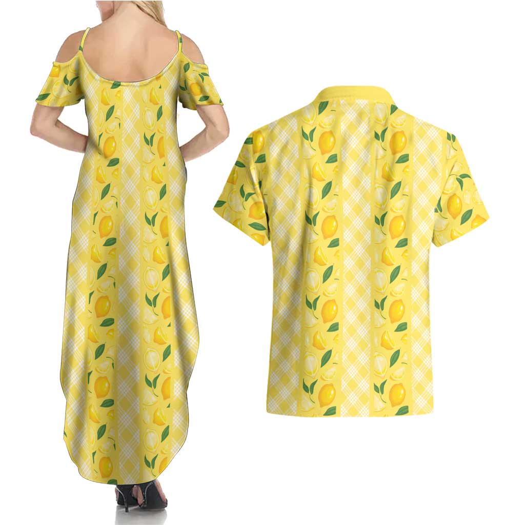 Hawaii Lemon Palaka Couples Matching Summer Maxi Dress and Hawaiian Shirt Striped Stylized