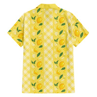 Hawaii Lemon Palaka Family Matching Off The Shoulder Long Sleeve Dress and Hawaiian Shirt Striped Stylized
