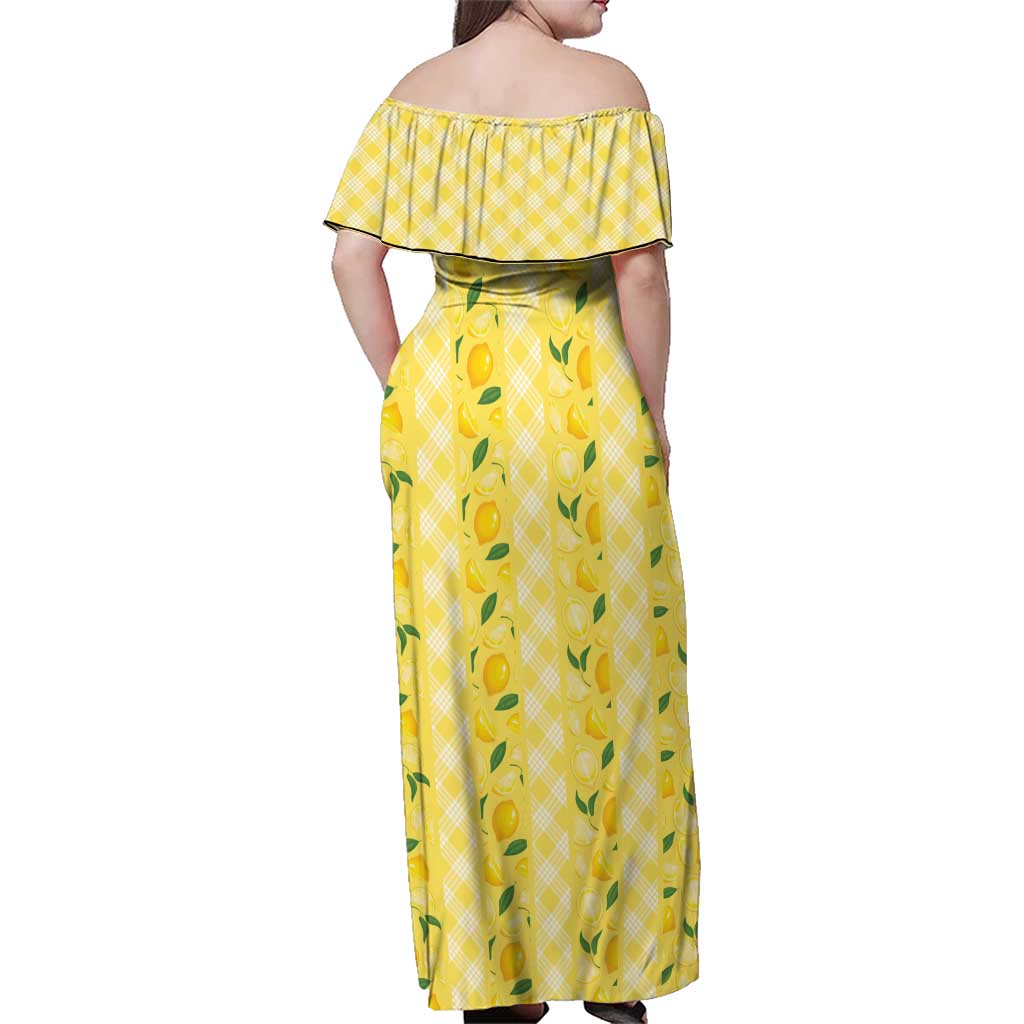 Hawaii Lemon Palaka Family Matching Off Shoulder Maxi Dress and Hawaiian Shirt Striped Stylized