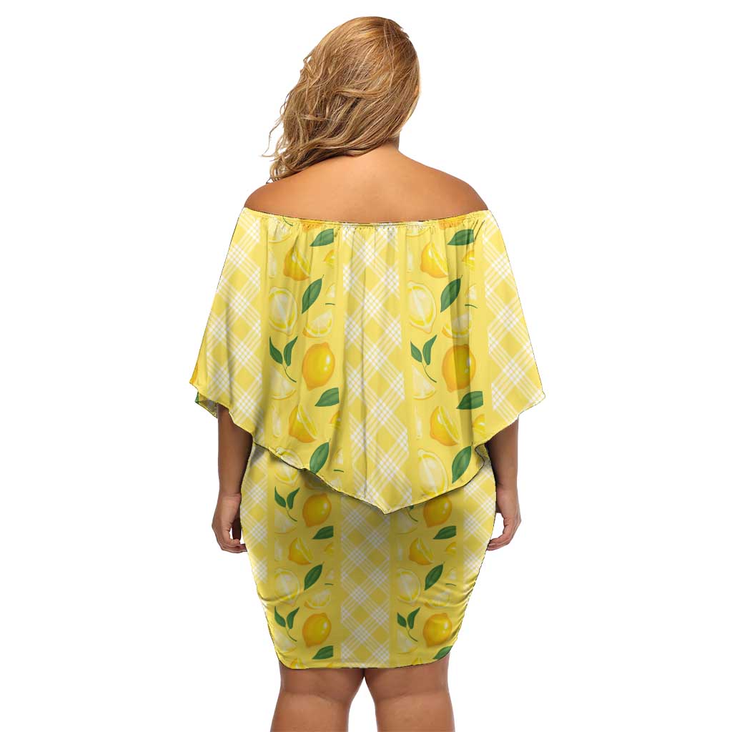 Hawaii Lemon Palaka Family Matching Off Shoulder Short Dress and Hawaiian Shirt Striped Stylized