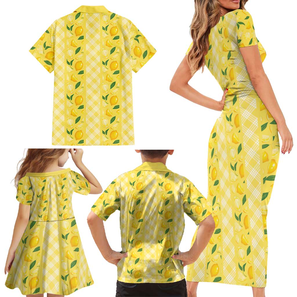 Hawaii Lemon Palaka Family Matching Short Sleeve Bodycon Dress and Hawaiian Shirt Striped Stylized