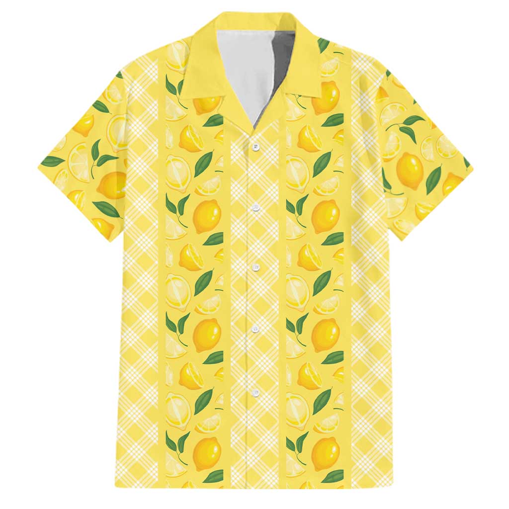 Hawaii Lemon Palaka Family Matching Short Sleeve Bodycon Dress and Hawaiian Shirt Striped Stylized