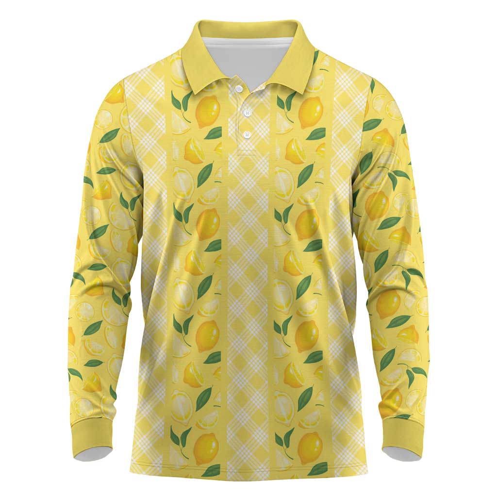 Hawaii Lemon Palaka Long Sleeve Polo Shirt Striped Stylized