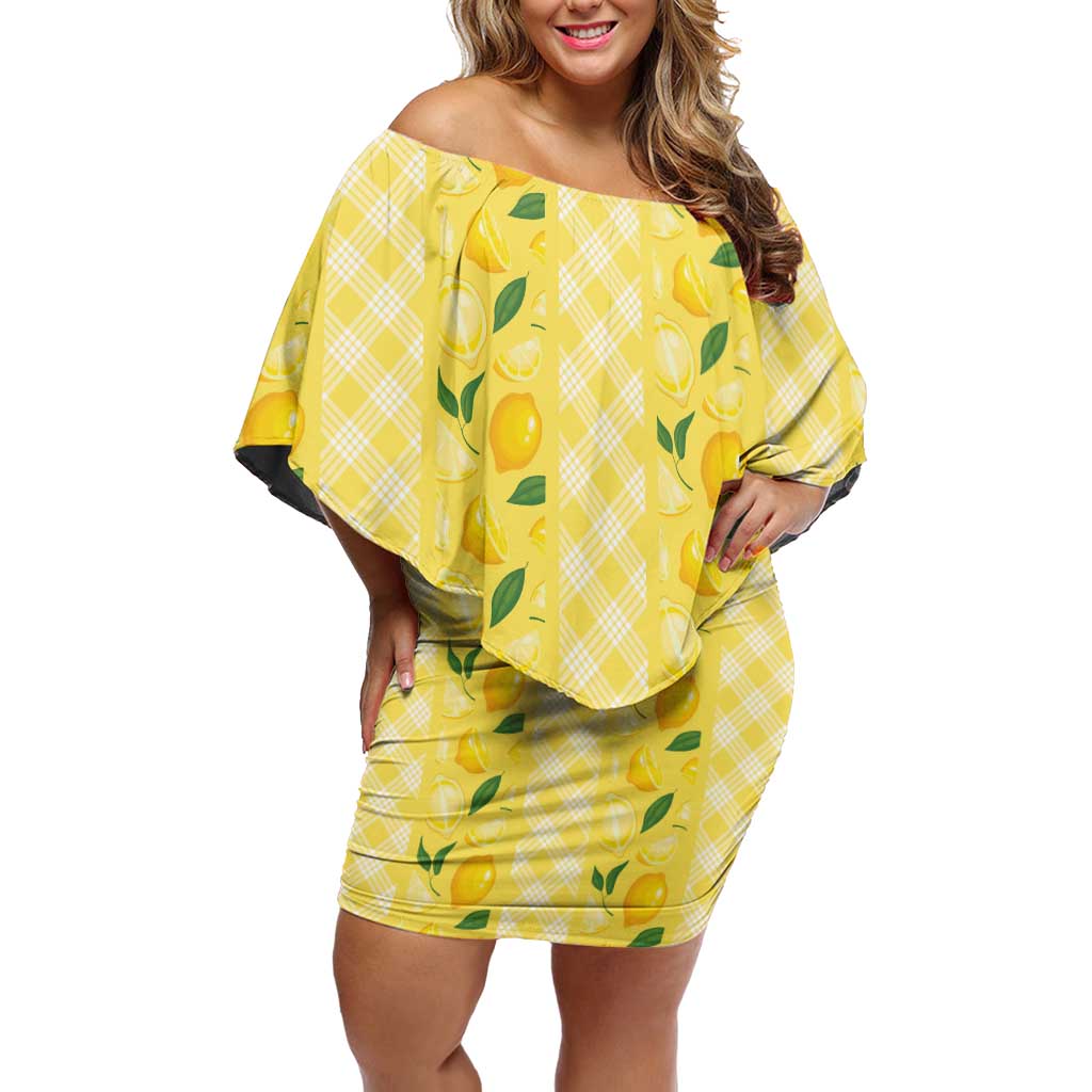 Hawaii Lemon Palaka Off Shoulder Short Dress Striped Stylized