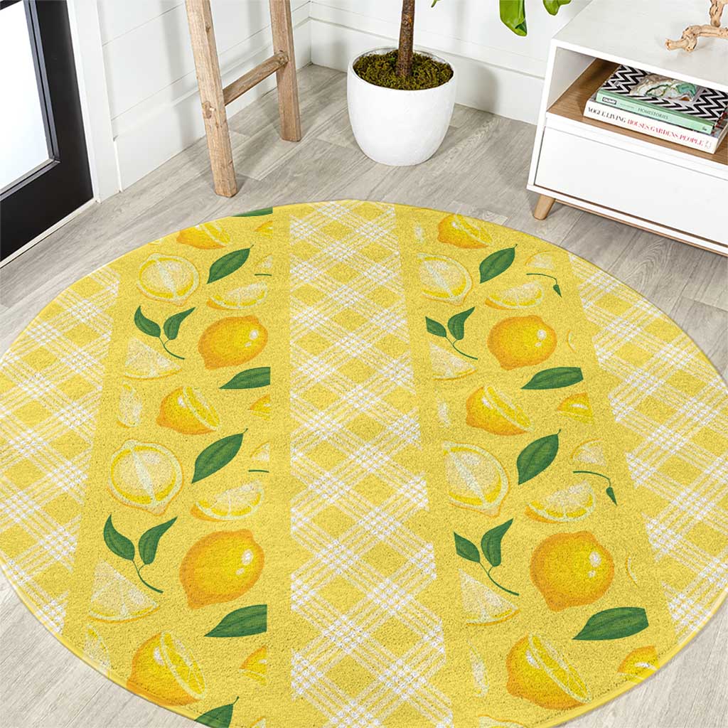 Hawaii Lemon Palaka Round Carpet Striped Stylized