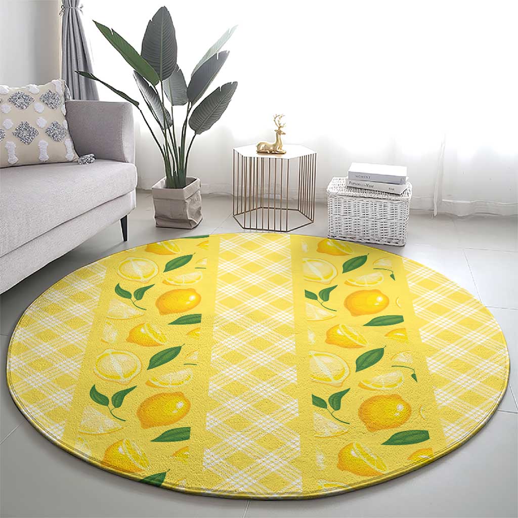 Hawaii Lemon Palaka Round Carpet Striped Stylized