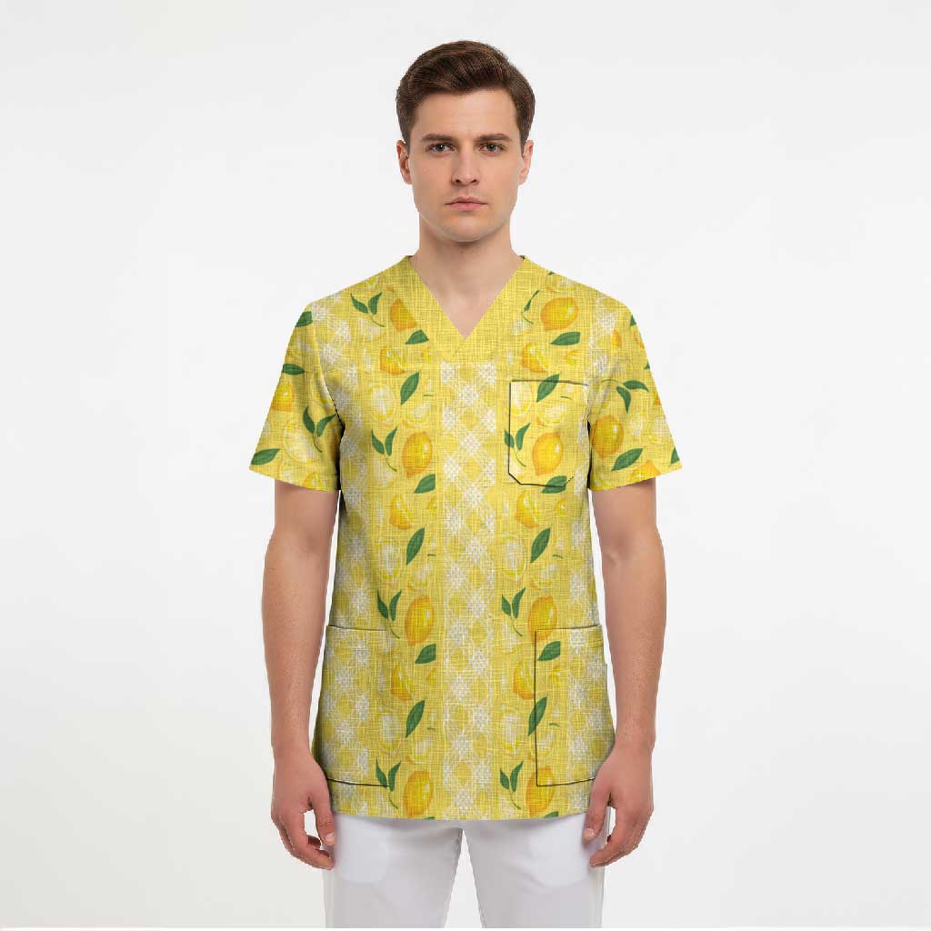 Hawaii Lemon Palaka Scrub Top Striped Stylized