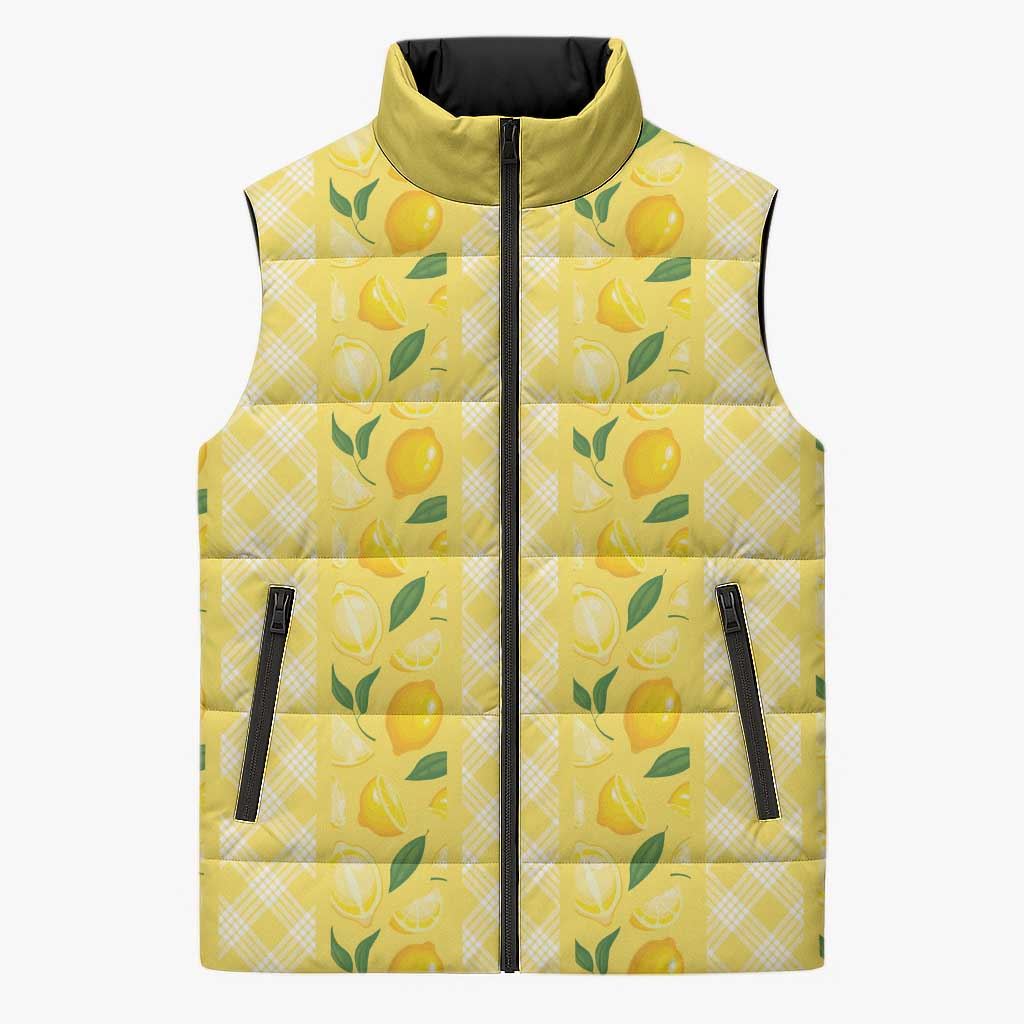 Hawaii Lemon Palaka Sleeveless Puffer Jacket Striped Stylized