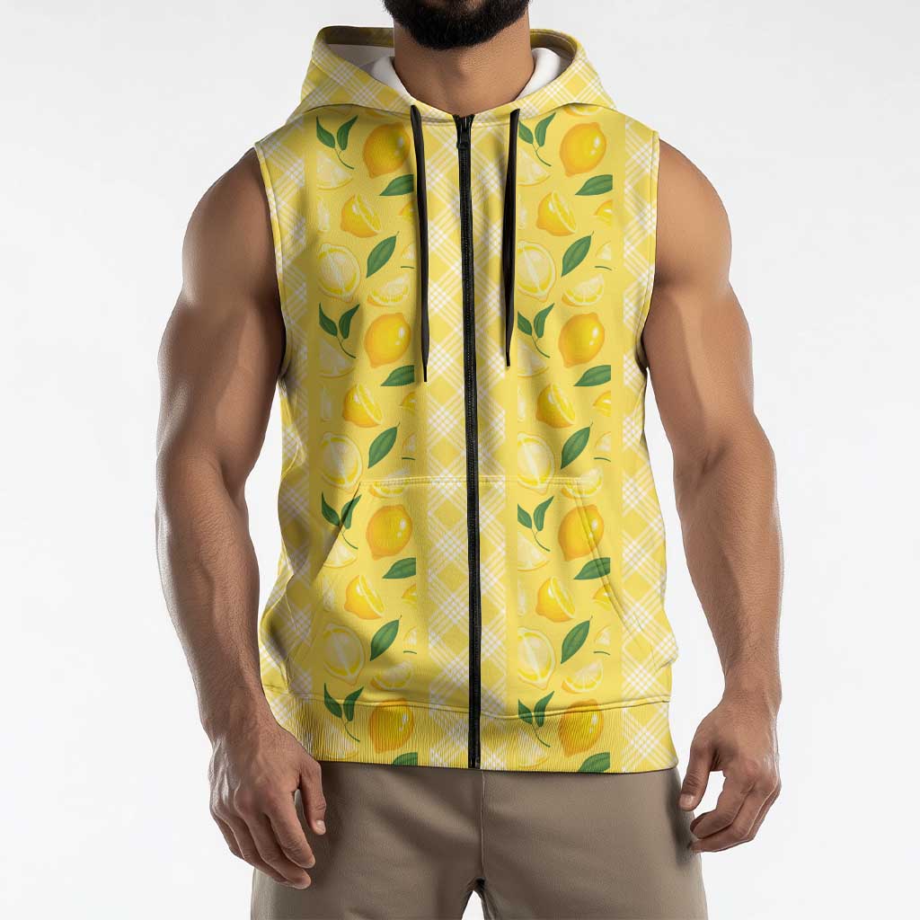 Hawaii Lemon Palaka Sleeveless Zip Hoodie Striped Stylized