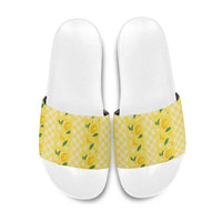 Hawaii Lemon Palaka Slide Sandals Striped Stylized
