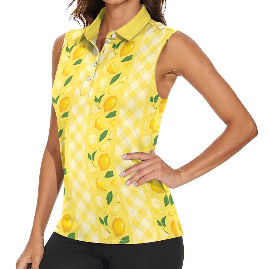 Hawaii Lemon Palaka Women Sleeveless Polo Shirt Striped Stylized