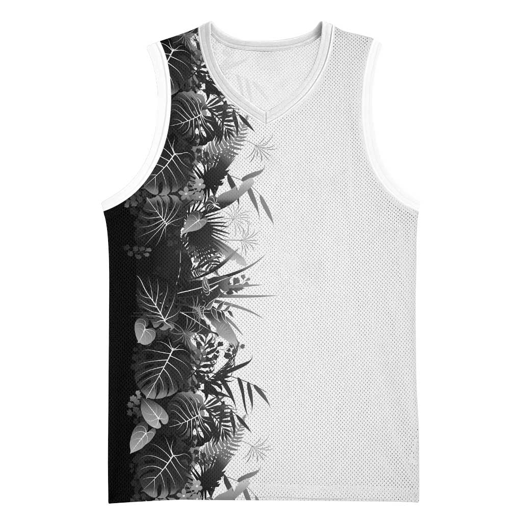 Hawaii Tropical Plant Monochrome Basketball Jersey Vibrant Polynesian Pattern