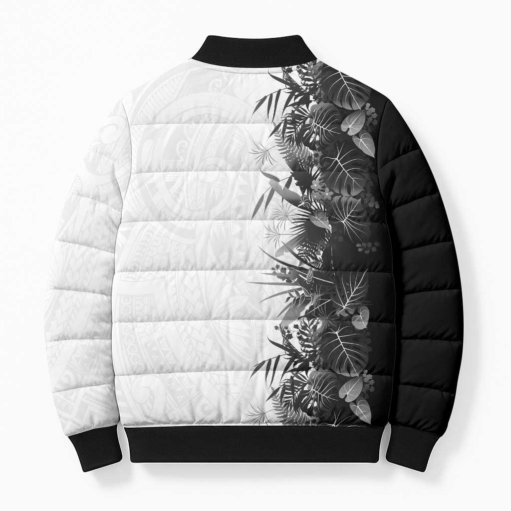 Hawaii Tropical Plant Monochrome Bomber Puffer Jacket Vibrant Polynesian Pattern