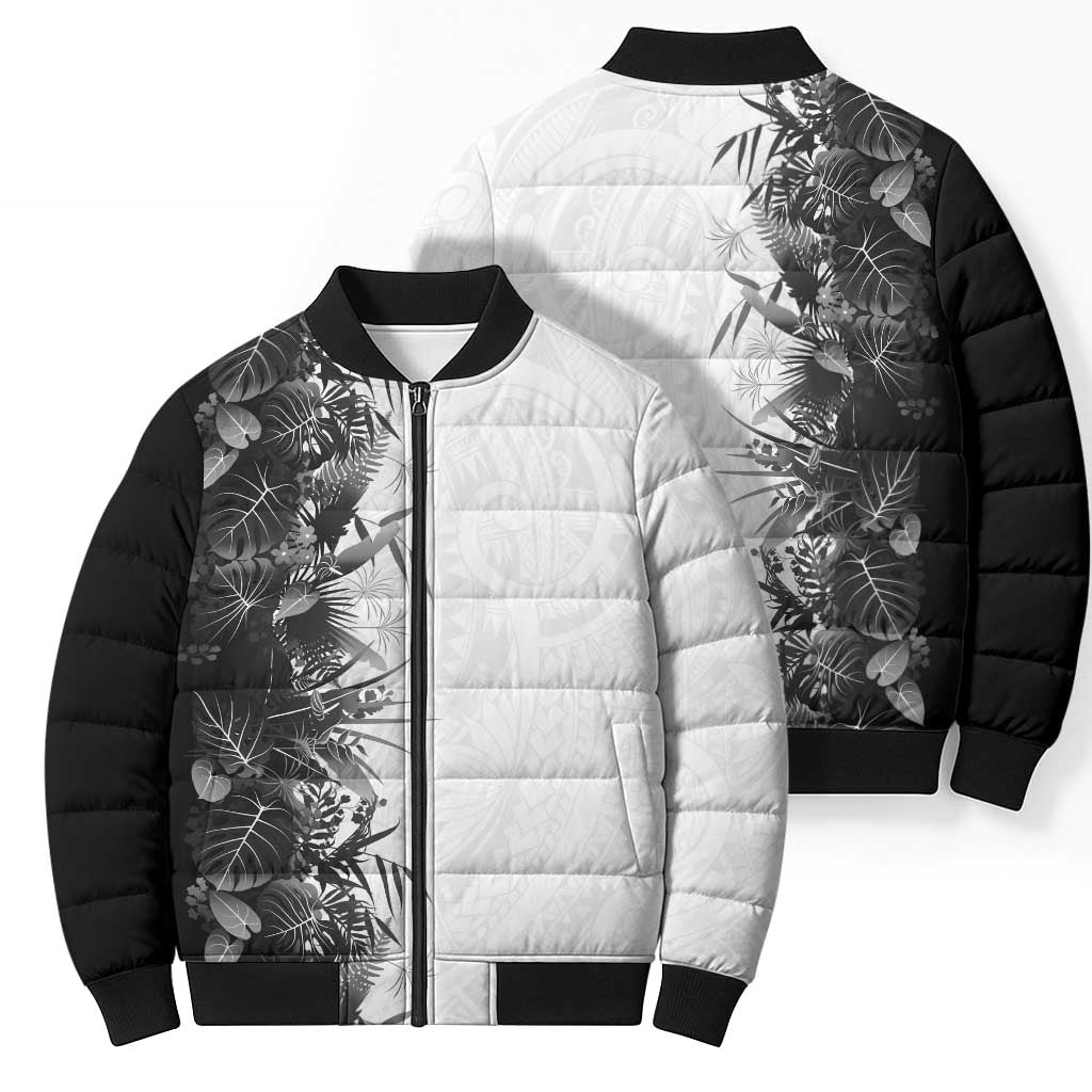 Hawaii Tropical Plant Monochrome Bomber Puffer Jacket Vibrant Polynesian Pattern