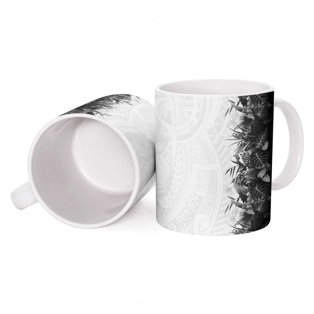 Hawaii Tropical Plant Monochrome Ceramic Mug Vibrant Polynesian Pattern