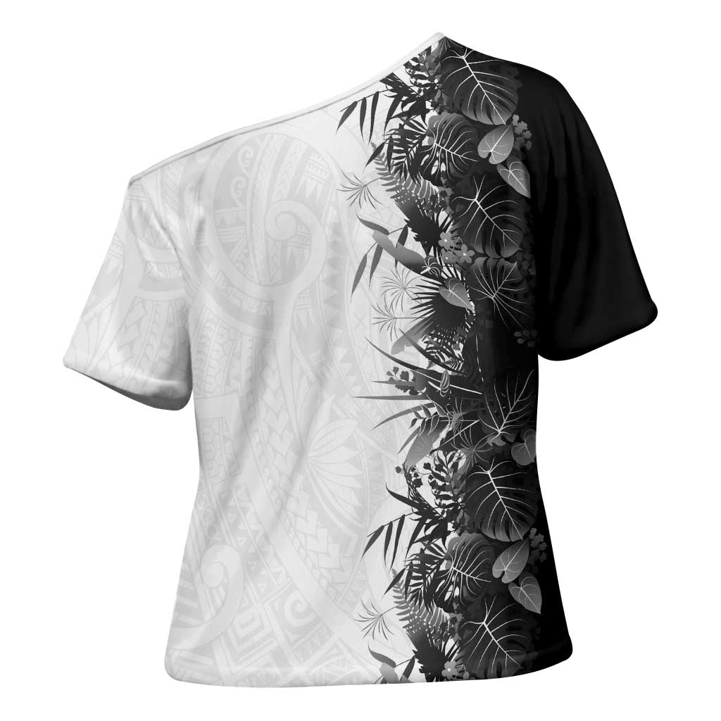 Hawaii Tropical Plant Monochrome Cross Shoulder Shirt Vibrant Polynesian Pattern