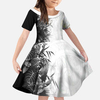 Hawaii Tropical Plant Monochrome Family Matching Short Sleeve Bodycon Dress and Hawaiian Shirt Vibrant Polynesian Pattern