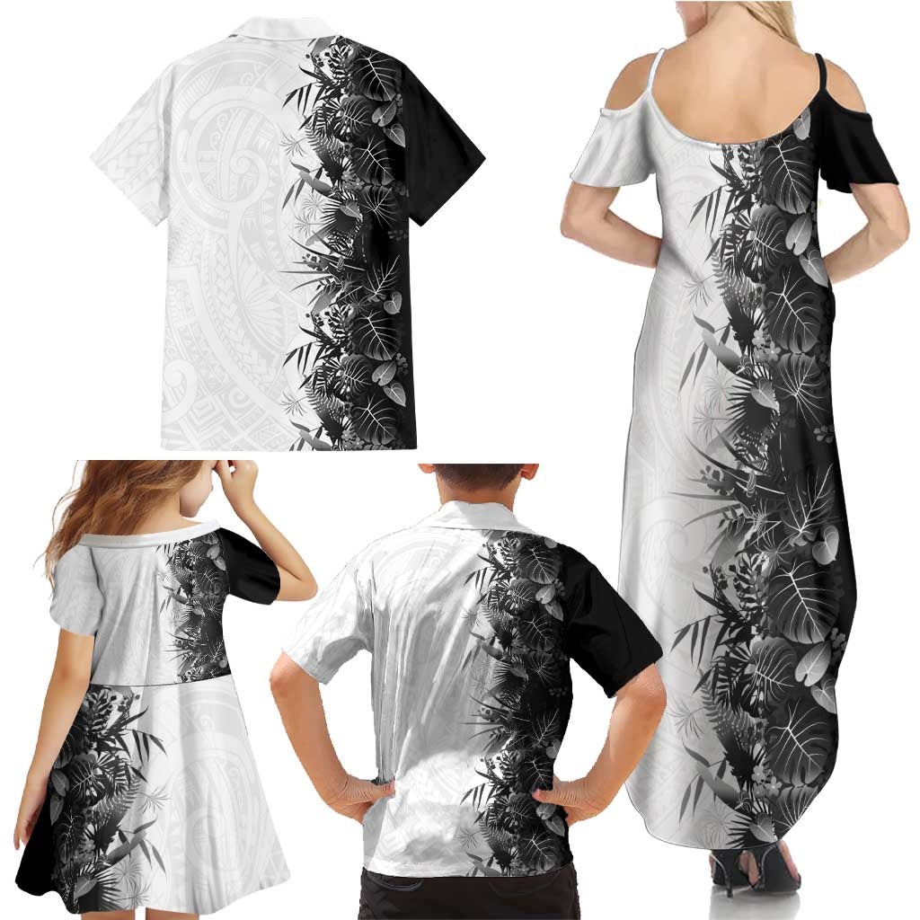 Hawaii Tropical Plant Monochrome Family Matching Summer Maxi Dress and Hawaiian Shirt Vibrant Polynesian Pattern