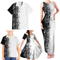 Hawaii Tropical Plant Monochrome Family Matching Tank Maxi Dress and Hawaiian Shirt Vibrant Polynesian Pattern