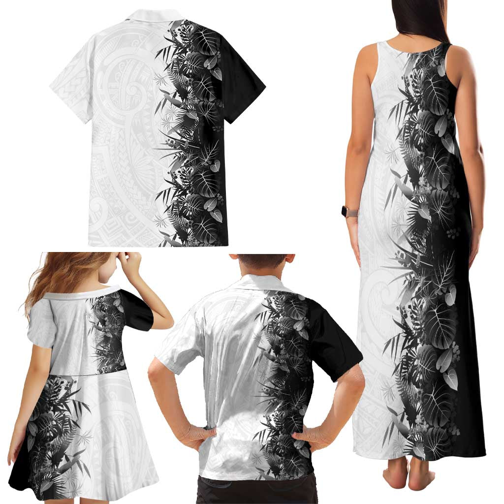 Hawaii Tropical Plant Monochrome Family Matching Tank Maxi Dress and Hawaiian Shirt Vibrant Polynesian Pattern