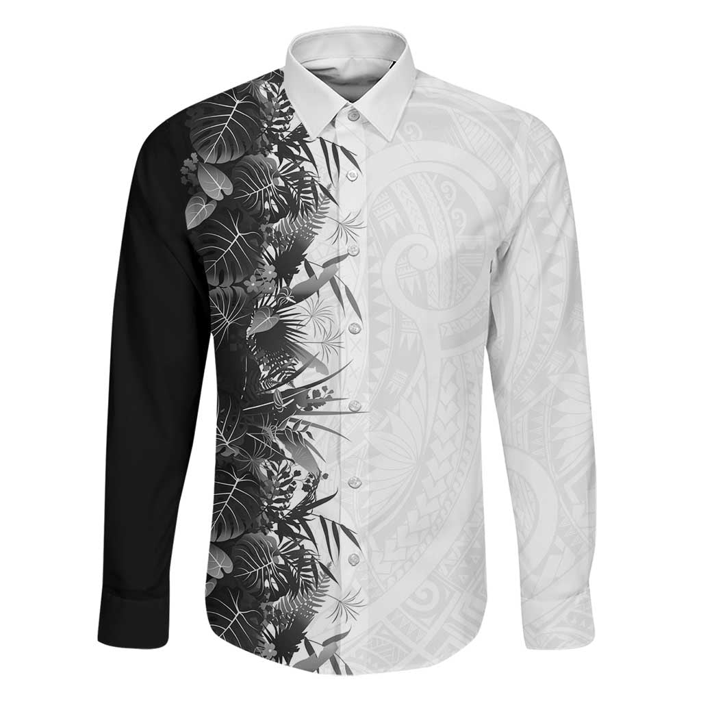 Hawaii Tropical Plant Monochrome Family Matching Tank Maxi Dress and Hawaiian Shirt Vibrant Polynesian Pattern