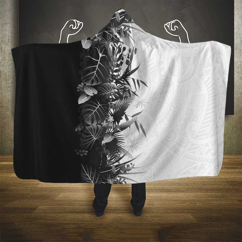 Hawaii Tropical Plant Monochrome Hooded Blanket Vibrant Polynesian Pattern