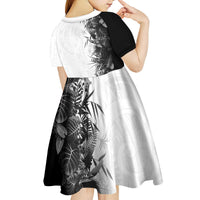 Hawaii Tropical Plant Monochrome Kid Short Sleeve Dress Vibrant Polynesian Pattern