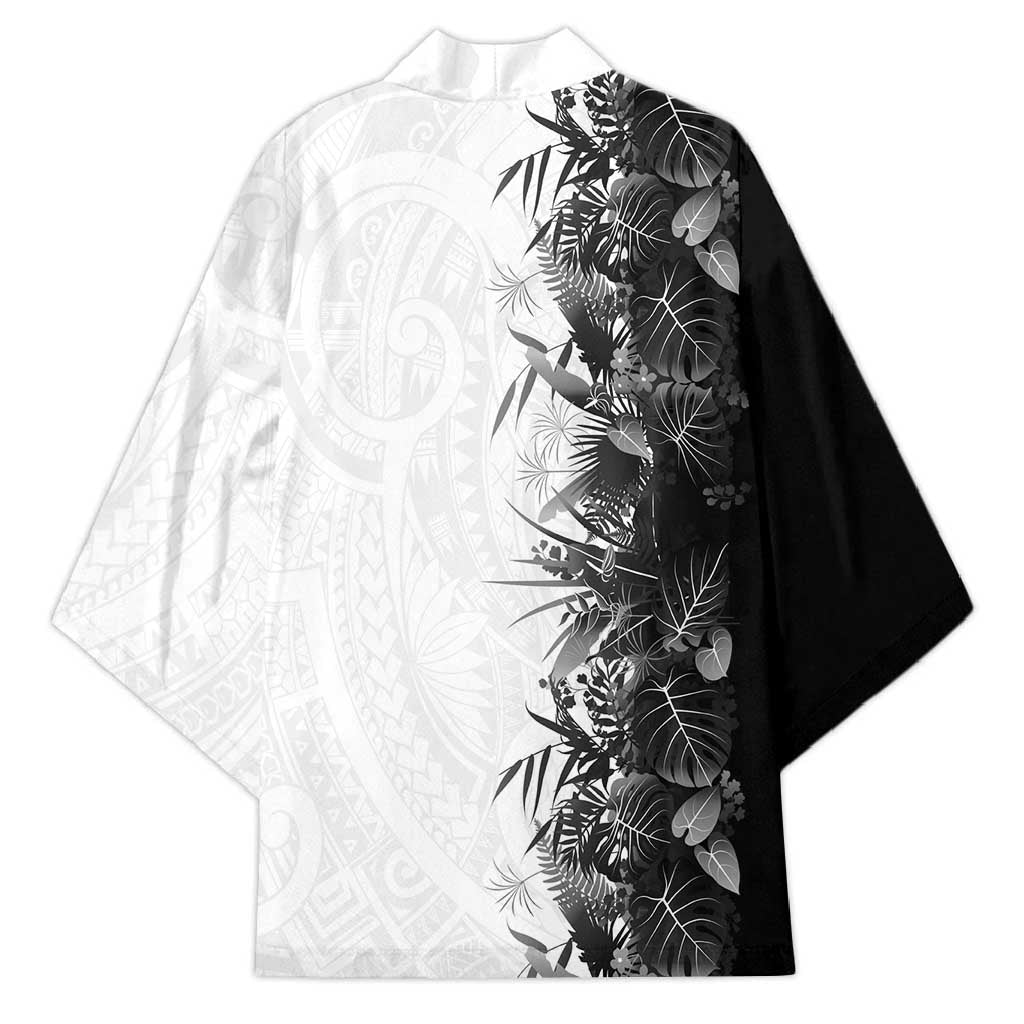 Hawaii Tropical Plant Monochrome Kimono Vibrant Polynesian Pattern