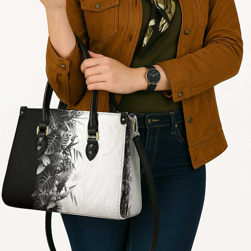 Hawaii Tropical Plant Monochrome Leather Bag Vibrant Polynesian Pattern