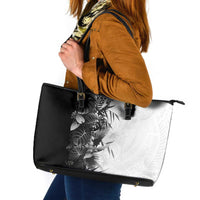Hawaii Tropical Plant Monochrome Leather Tote Bag Vibrant Polynesian Pattern