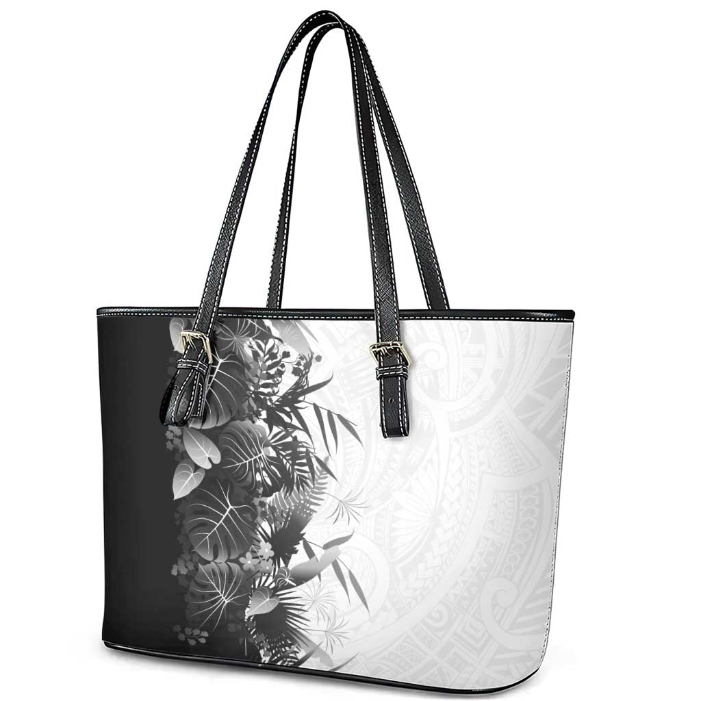 Hawaii Tropical Plant Monochrome Leather Tote Bag Vibrant Polynesian Pattern