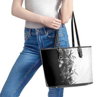 Hawaii Tropical Plant Monochrome Leather Tote Bag Vibrant Polynesian Pattern