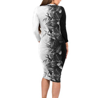 Hawaii Tropical Plant Monochrome Long Sleeve Bodycon Dress Vibrant Polynesian Pattern LT01 - Polynesian Pride