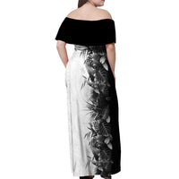 Hawaii Tropical Plant Monochrome Off Shoulder Maxi Dress Vibrant Polynesian Pattern