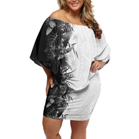 Hawaii Tropical Plant Monochrome Off Shoulder Short Dress Vibrant Polynesian Pattern