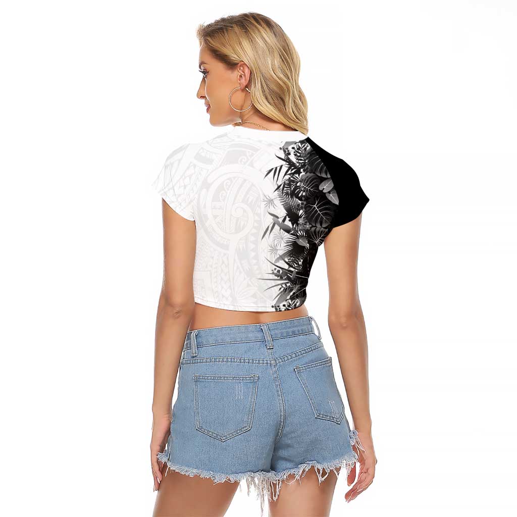 Hawaii Tropical Plant Monochrome Raglan Cropped T Shirt Vibrant Polynesian Pattern