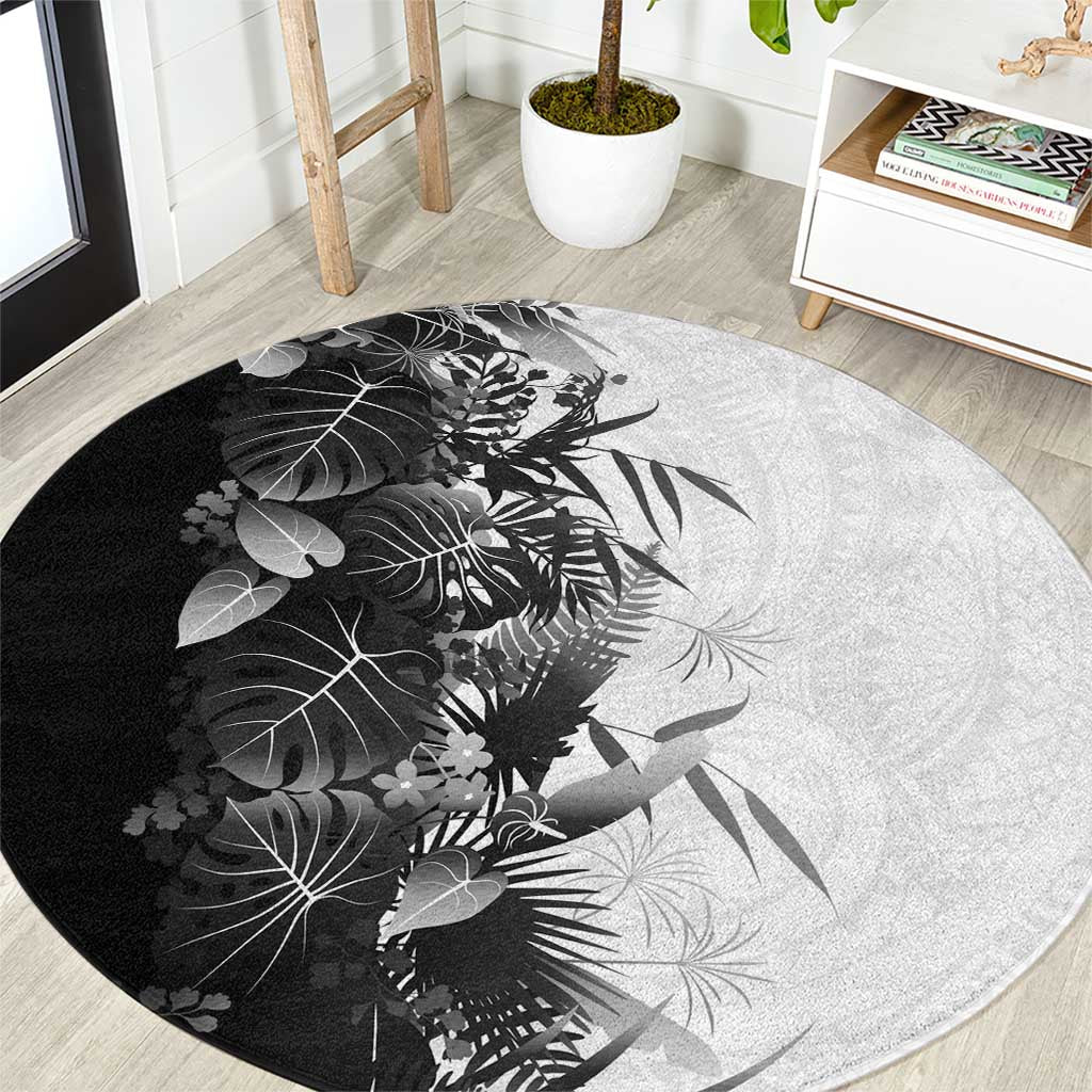 Hawaii Tropical Plant Monochrome Round Carpet Vibrant Polynesian Pattern