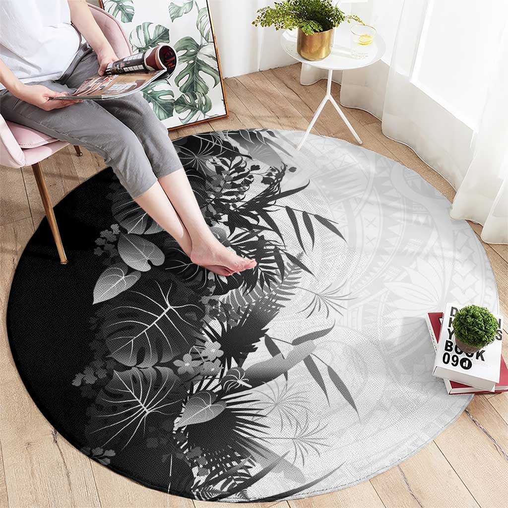 Hawaii Tropical Plant Monochrome Round Carpet Vibrant Polynesian Pattern